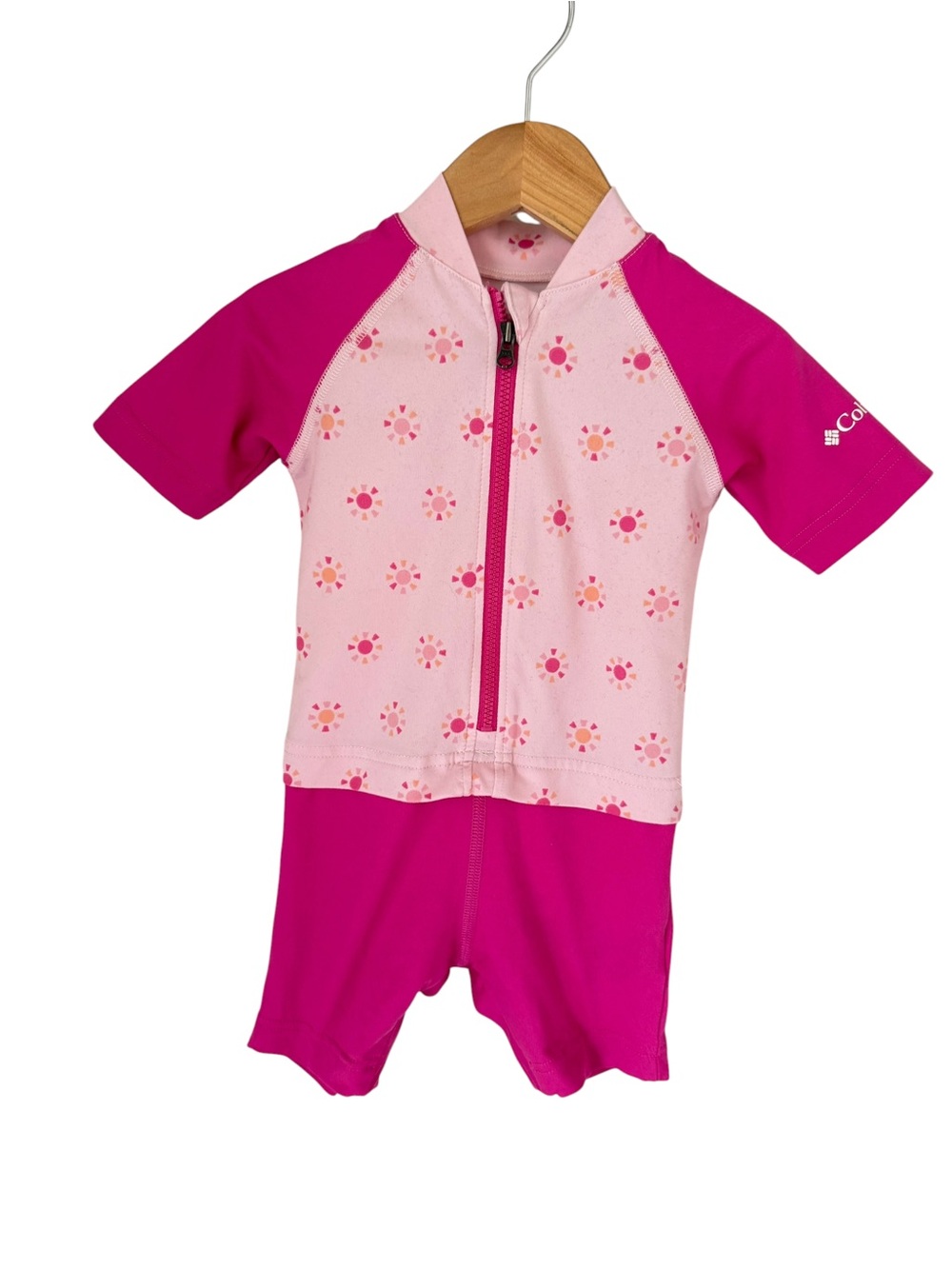 Columbia Pink Floral Short-Sleeve Kids Swim Romper